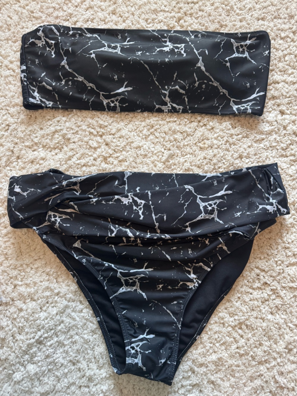 SHEIN Black Marble-Print Women's Plus Size Bikini